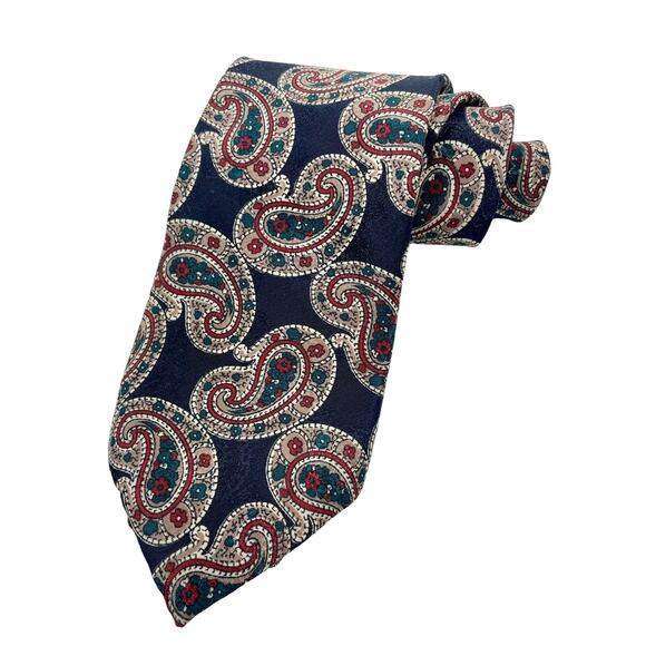 Oscar de la Renta Silk Tie Paisley Printed Navy Blue 57" - Picture 1 of 5